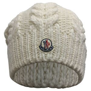 Moncler Beanie With Pom Pom in White Wool
